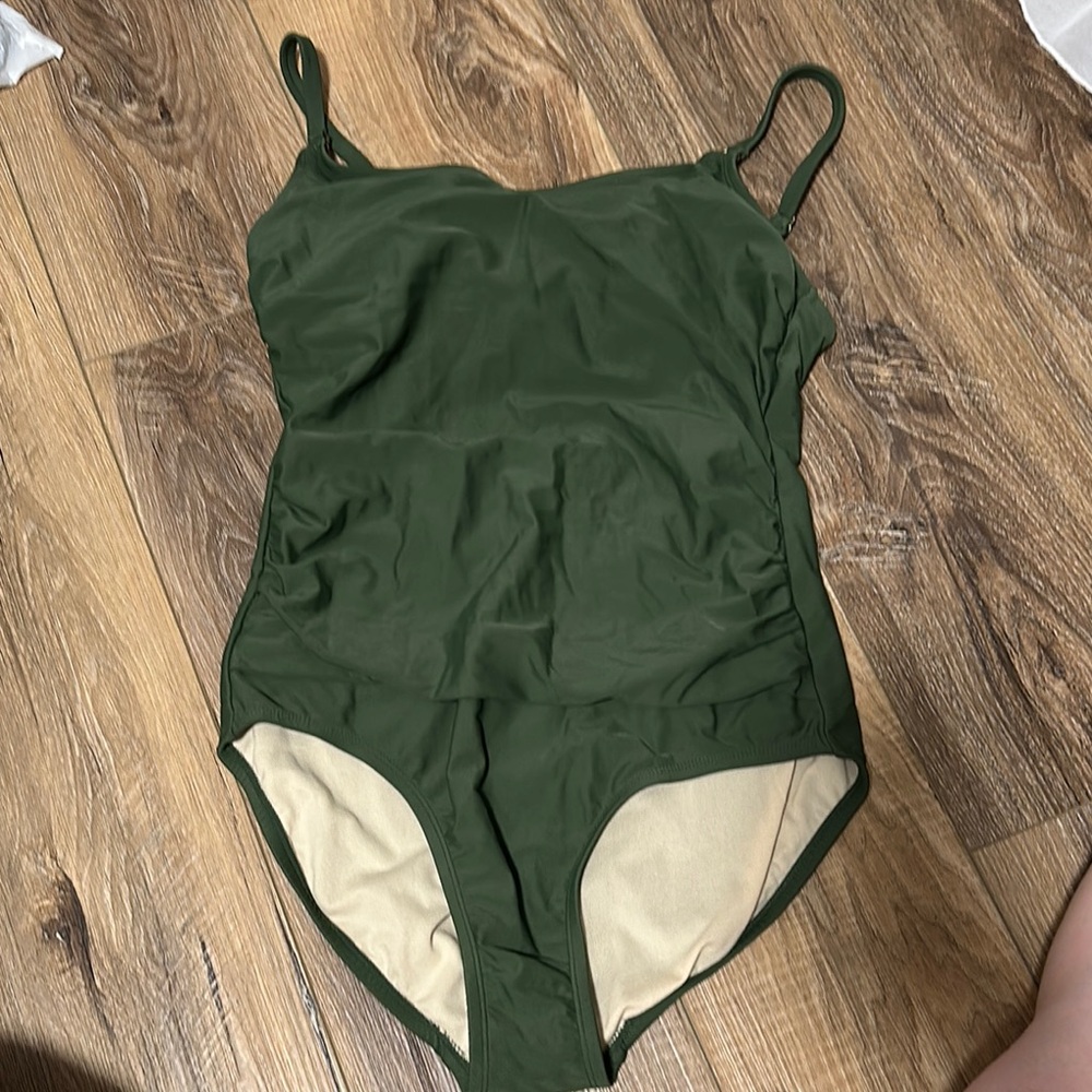 Kona Sol Green One Piece Swimsuit with Classic Scoop Neckline